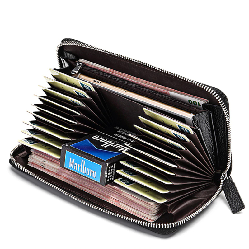 BISON DENIM 100% Cow Leather Clutch Wallets for Men RFID Blocking Card Holder Wallet Coin Purse Long Phone Wallet W8226