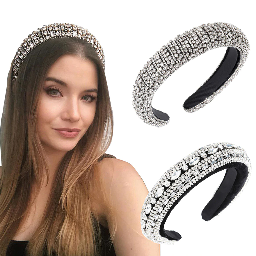 MOLANS Sparkly Padded Rhinestones Headbands Full Crystal Luxurious Limited Edition Hairbands Bejewled Black White Women Headband