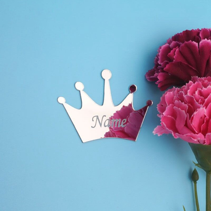 50pcs Crown Engrave Name Custom Acrylic Mirror Sticker for Wedding Craft With Self-adhesive Backing Glue Gift for Guest