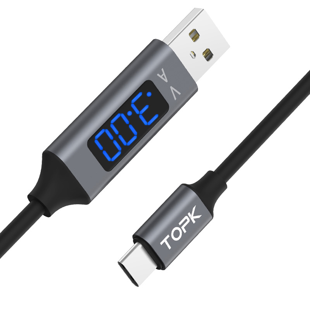 TOPK D-Line2 USB Type C Cable,Voltage and Current Display Type-C Fast Charging Data Sync USB-C Cable for Samsung Xiaomi