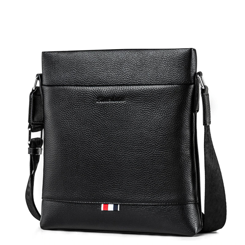 BISON DENIM Genuine Leather Men Bag Casual Business Crossbody Bag iPad Mens Messenger Bag Classic Black bolsas male N2821