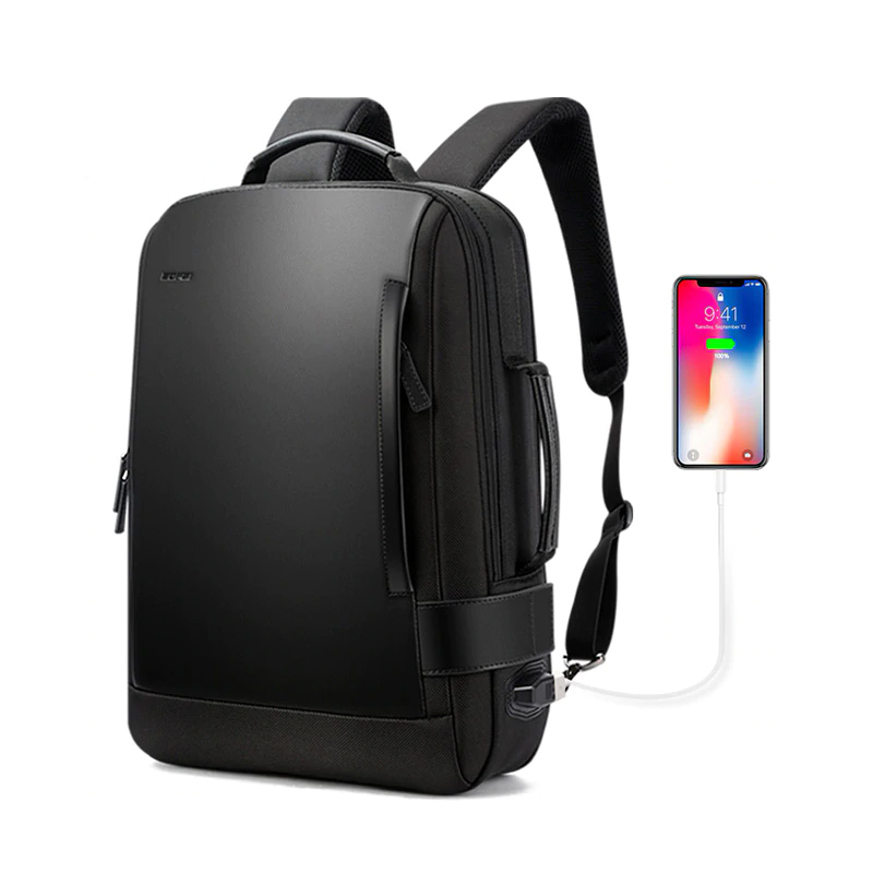 15.6 Inch Notebook Backpack Black Contractive Leather Backpack for Men USB Charging Male Travel Backpack Nylon mens rucksacks