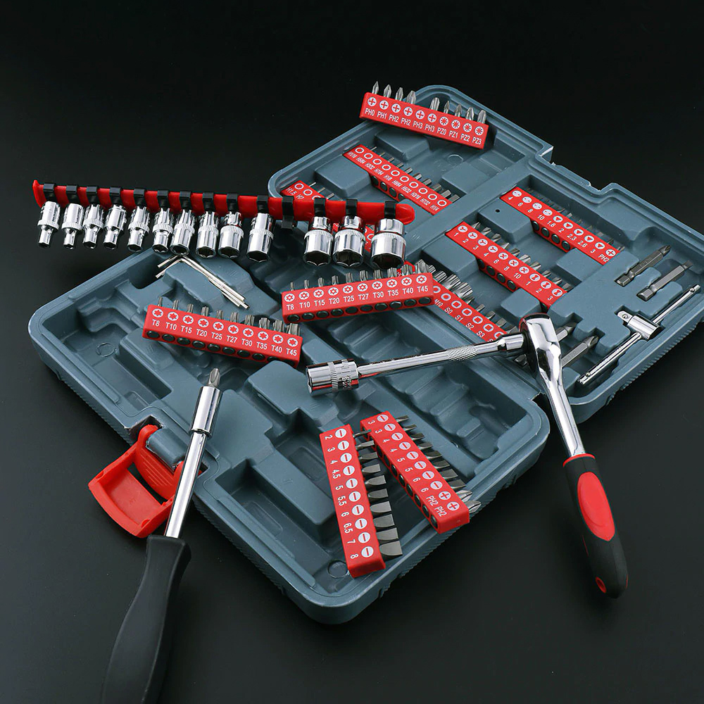 Hi-Spec 126pc Mechanics Car HandTool Set Ratchet Wrench Socket Set for Auto Motorcycle Repair with Plastic Toolbox Storage Case