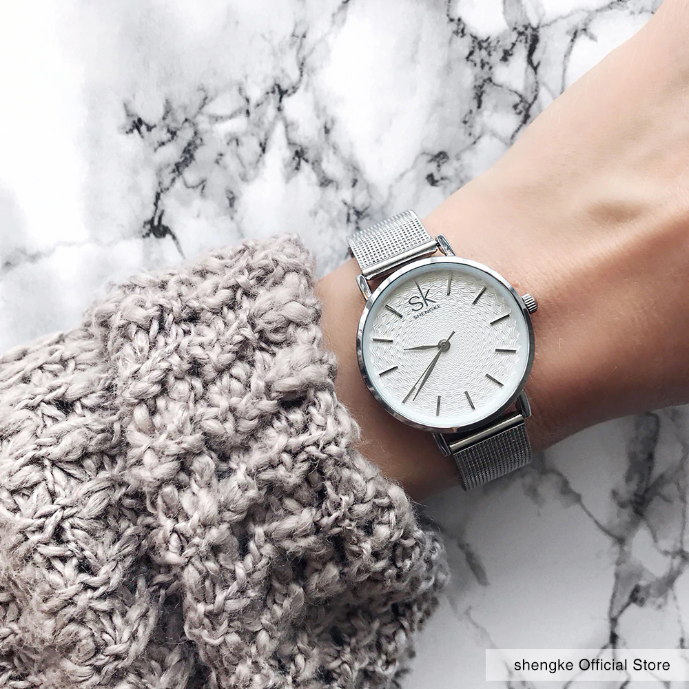 SK Super Slim Sliver Mesh Stainless Steel Watches Women Top Brand Luxury Casual Clock Ladies Wrist Watch Lady Relogio Feminino