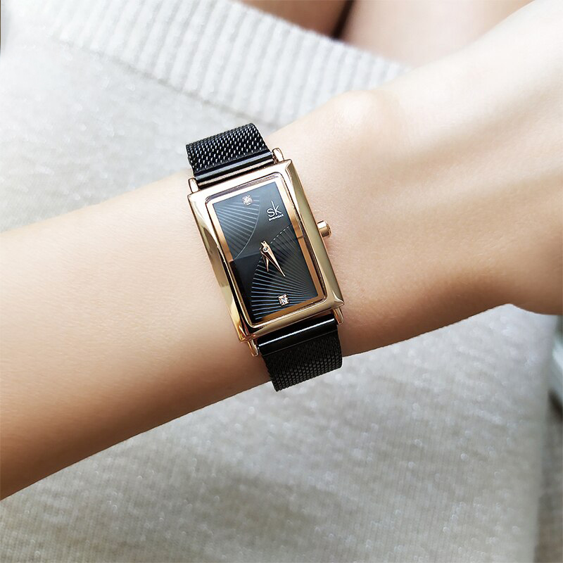 Shengke Women Watches Fashion Geneva Designer Ladies Watch Luxury Brand Rectangle Quartz Gold Wrist Watch Luxury Gifts For Women