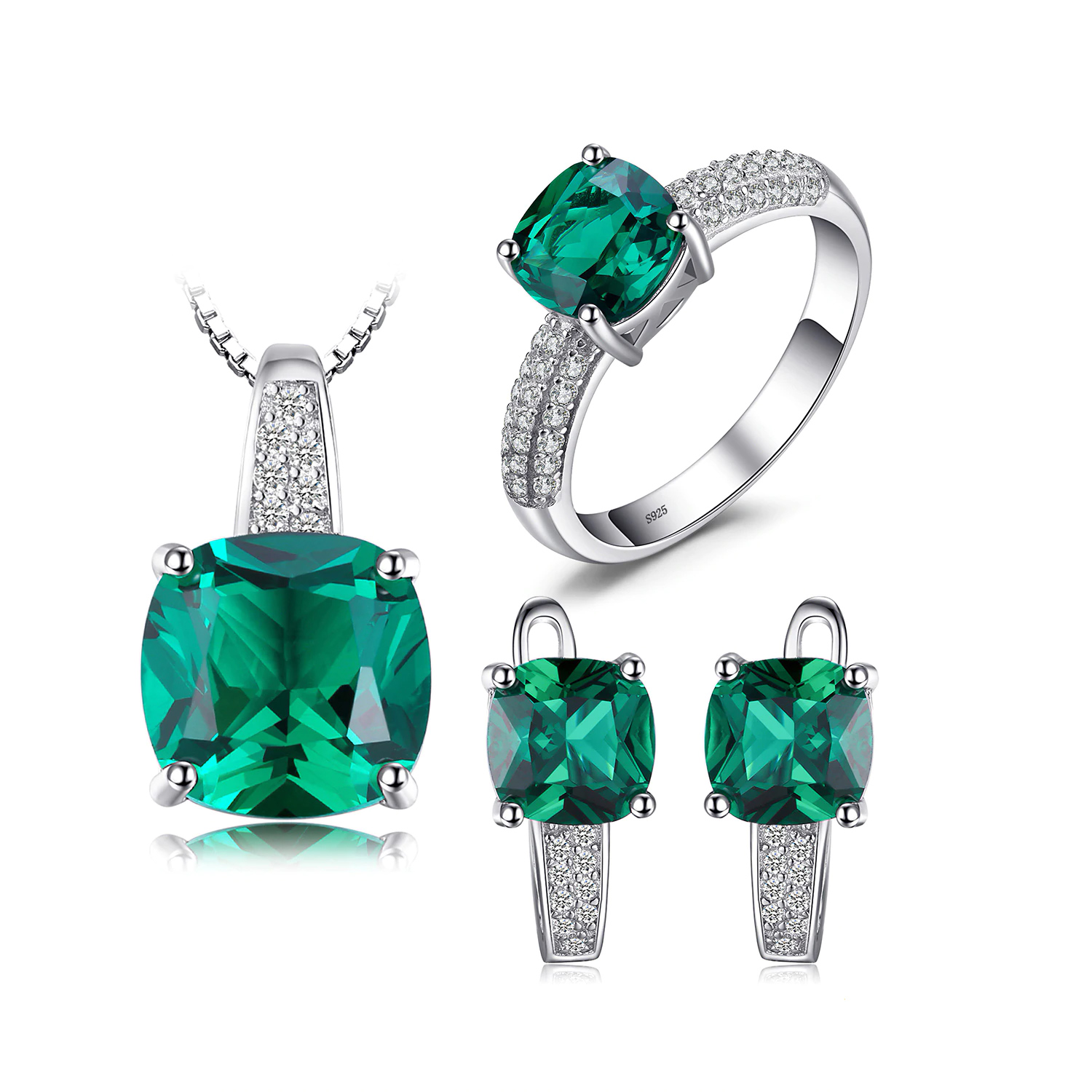 JewelryPalace Created Emerald Ring Pendant Hoop Earrings Wedding Jewelry Sets 925 Sterling Silver Jewelry Gemstone Fine Jewelry