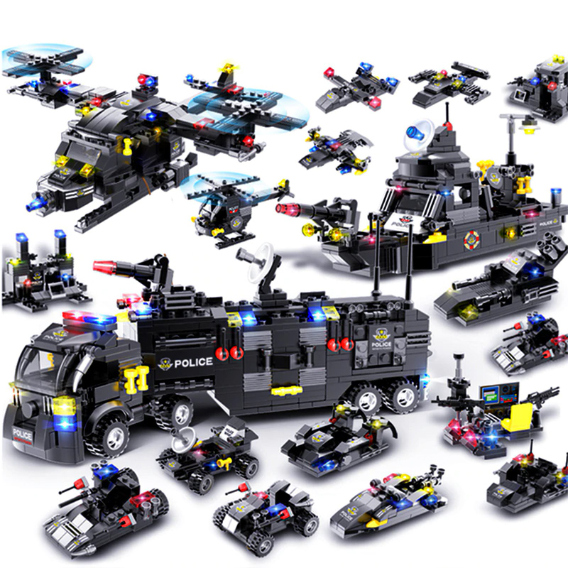 HIPAC 1095PCs Building Blocks SWAT City Police Station Car Truck House Helicopter Blocks Constructor Construction Toys Technic