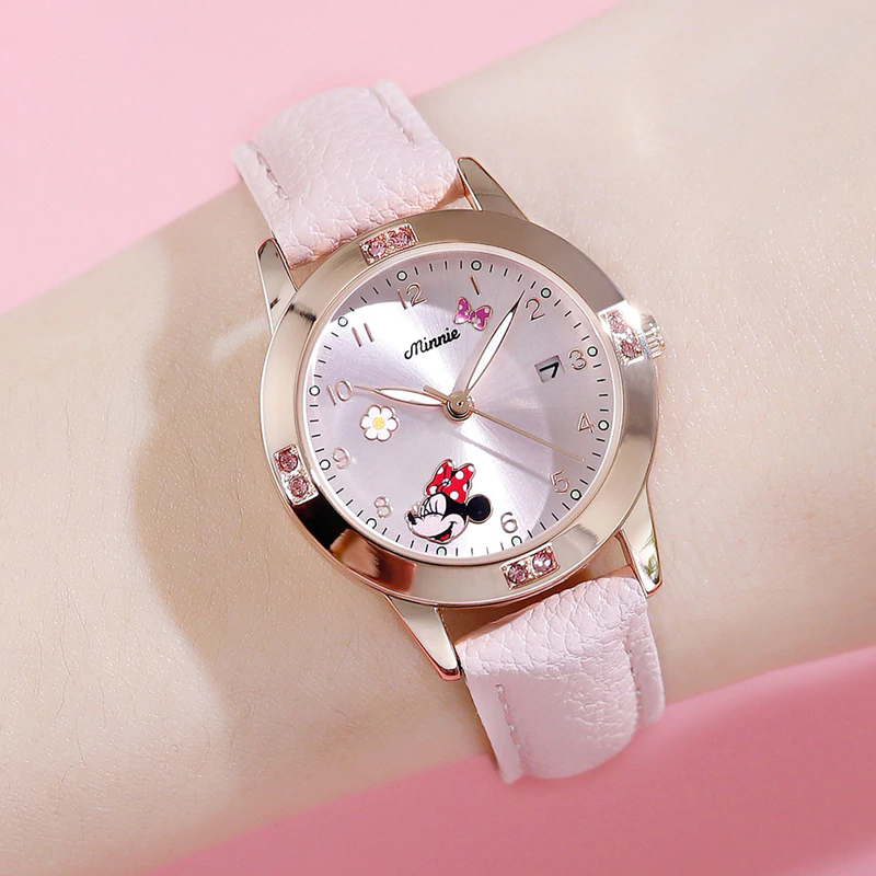 Minnie Mouse Calendar Luxury Bling Crystal Jewelry Cuties Girl Quartz Watches Fashion Ladies Child Watch Student Kids Clock Gift