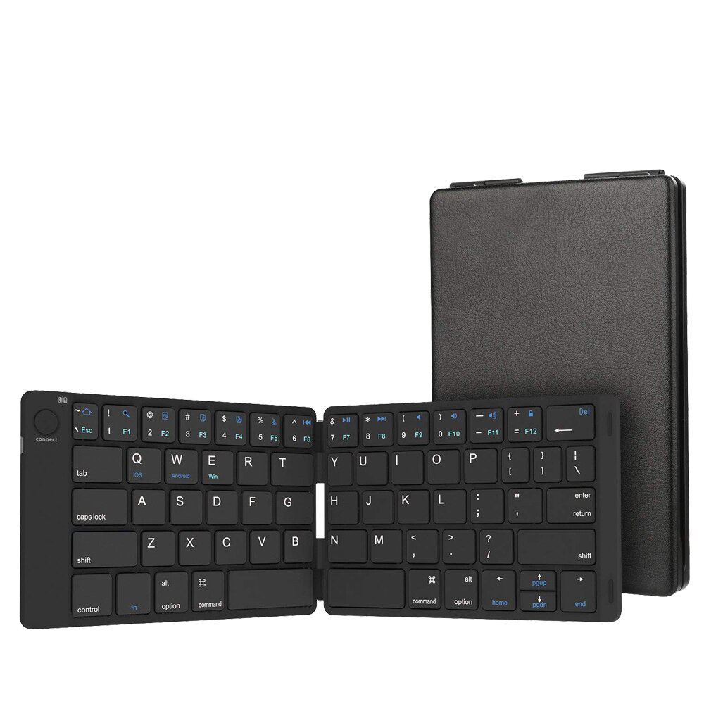 [AVATTO] Rechargable Leather Portable Folding Bluetooth Keyboard BT Wireless Foldable Keypad for Android IOS Windows iPad Tablet