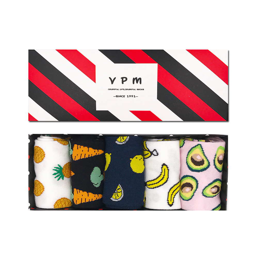 VPM GIFT BOX Winter Autumn Warm Women Socks Colorful Cartoon Cute Food Milk Fruits Lovely Funny Socks (5 pairs / lot )