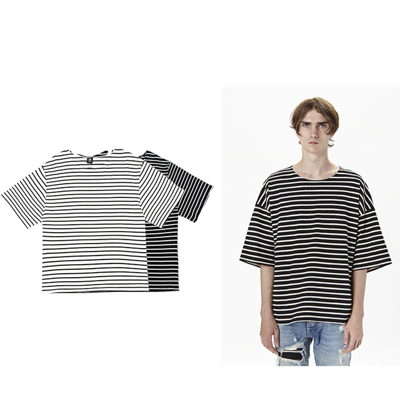 HZIJUE TOP Justin Bieber men's fashion hiphop hipster urban clothing black white Striped oversized t shirt extended cotton tee