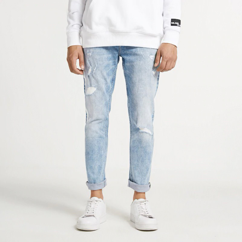 JackJones Men's Skinny Tight-leg Ripped Crop Jeans streetwear Men's Denim Pants 218332607