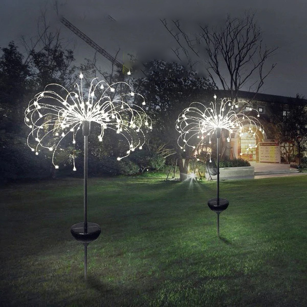 Solar Powered Outdoor Grass Fireworks light Lamp 90/120/198 LED For Garden Lawn Landscape Lamp Holiday Light