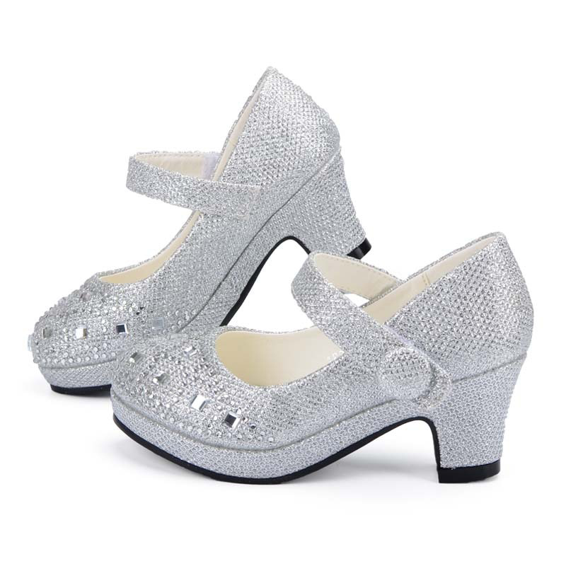 ULKNN Children Princess Shoes for Girls Sandals High Heel Glitter Shiny Rhinestone Enfants Fille Female Party Dress Shoes