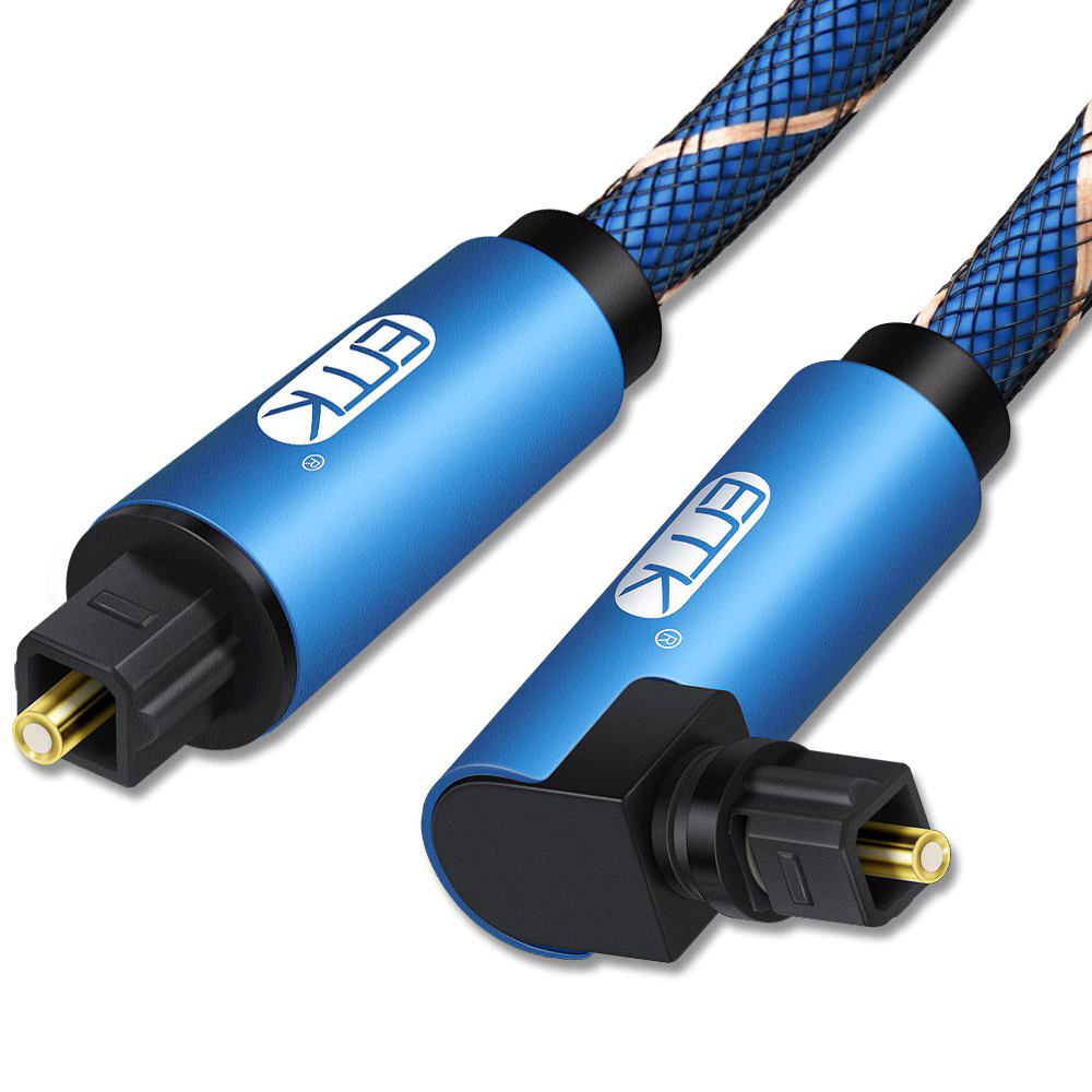 EMK 90 Degree Optical Cable Right Angle Digital Sound SPDIF Fiber Optical Audio Toslink Cable short with braided jacket