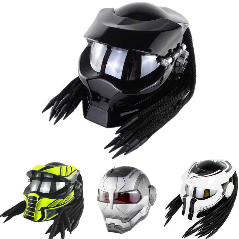 SOMAN Predator Helmet Retro Casque Black Full Face Motorcycle Helmet Custom Cool Motorbike Flip Up Capacetes Iron Man Helmets