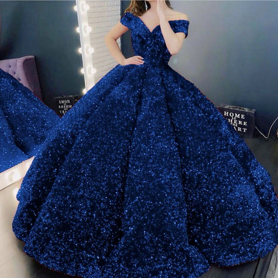Royal Blue Evening Dresses 2020 Lace Up Robe De Soiree Sparkly Sequined Custom Made Evening Gowns Long Women Party Dress Formal