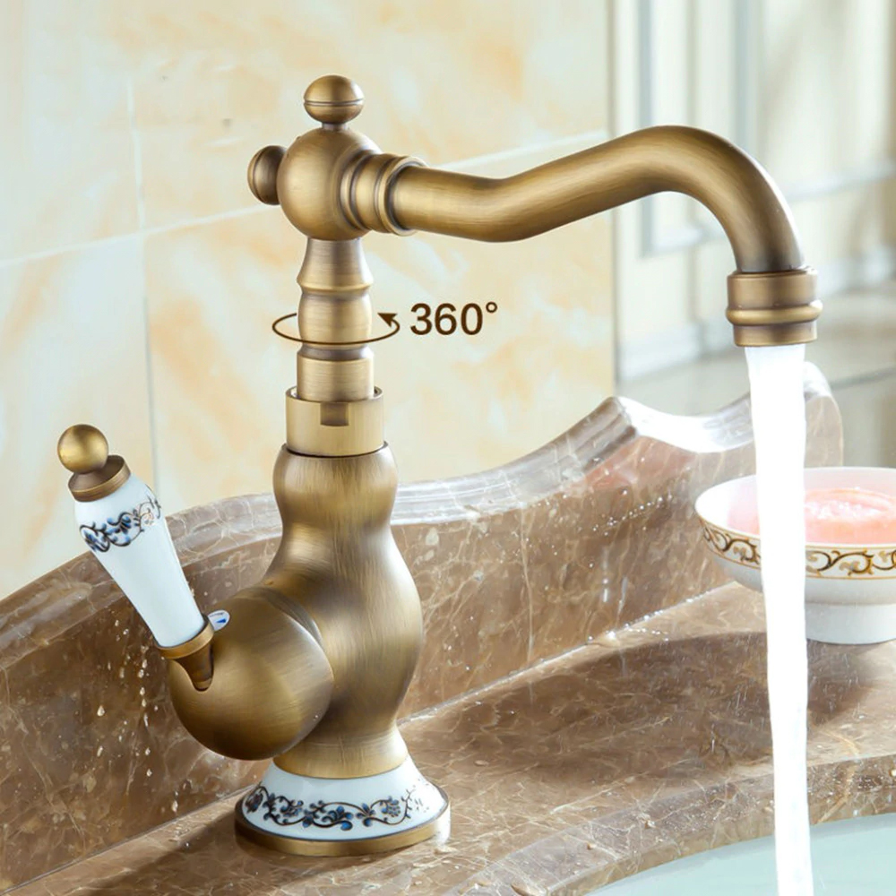 Bathroom Sink Faucet Antique Bronze Bath Basin Crane Faucet Water Tap Single Handle Cold and Hot Water FA9100-4