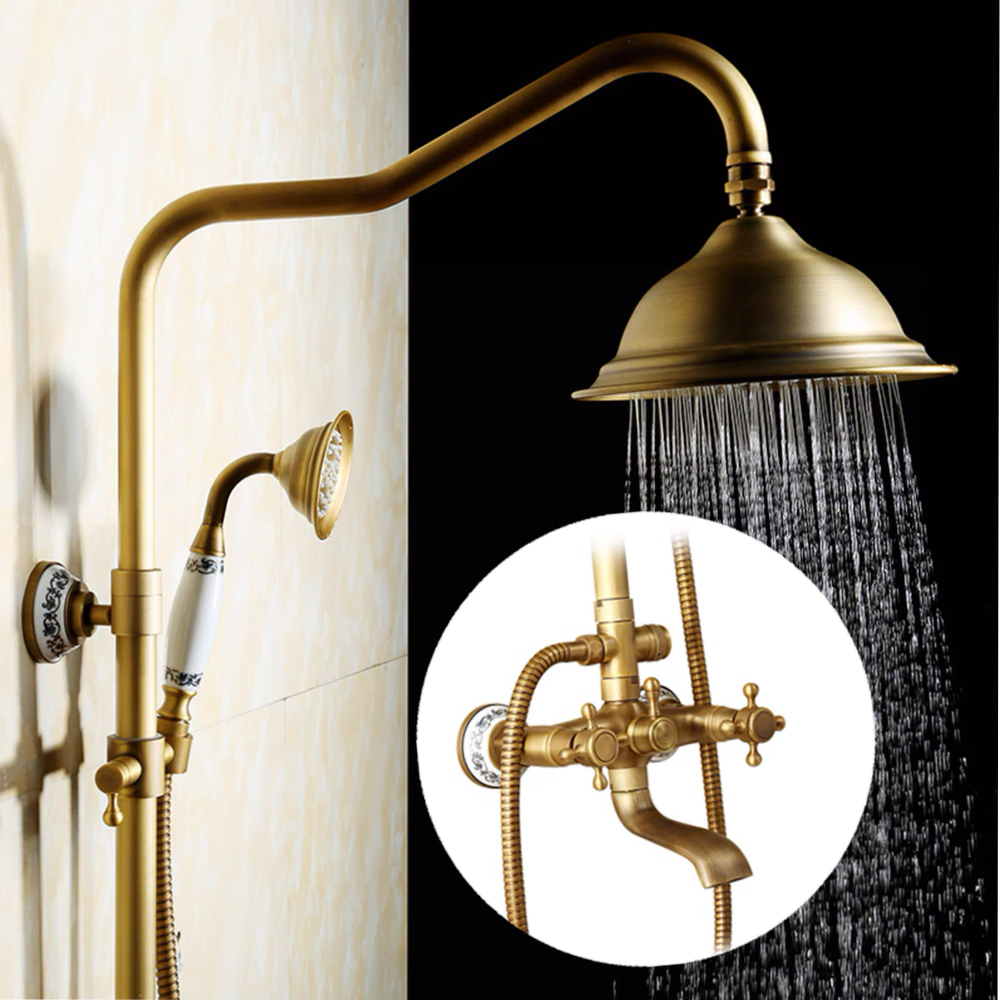 Antique Rain Shower Faucets Set with Hand Brass Wall Mounted Shower Mixer for Bathroom Bath Luxury Rainfall Shower Set EL4006T