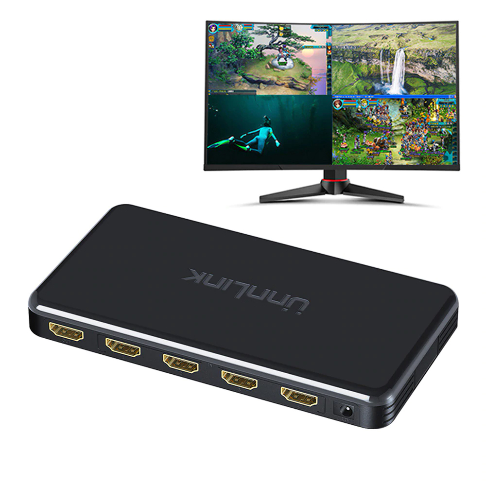 Unnlink 4x1 HDMI Quad Multi-viewer HDMI Seamless Switcher FHD 1080P@60Hz for tv box nintend switch ps4 xbox computer projector