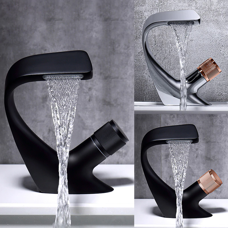 Black Faucet Bathroom Sink Faucets Hot Cold Water Mixer Crane Deck Mounted Single Hole Bath Tap Chrome Finished ELM457