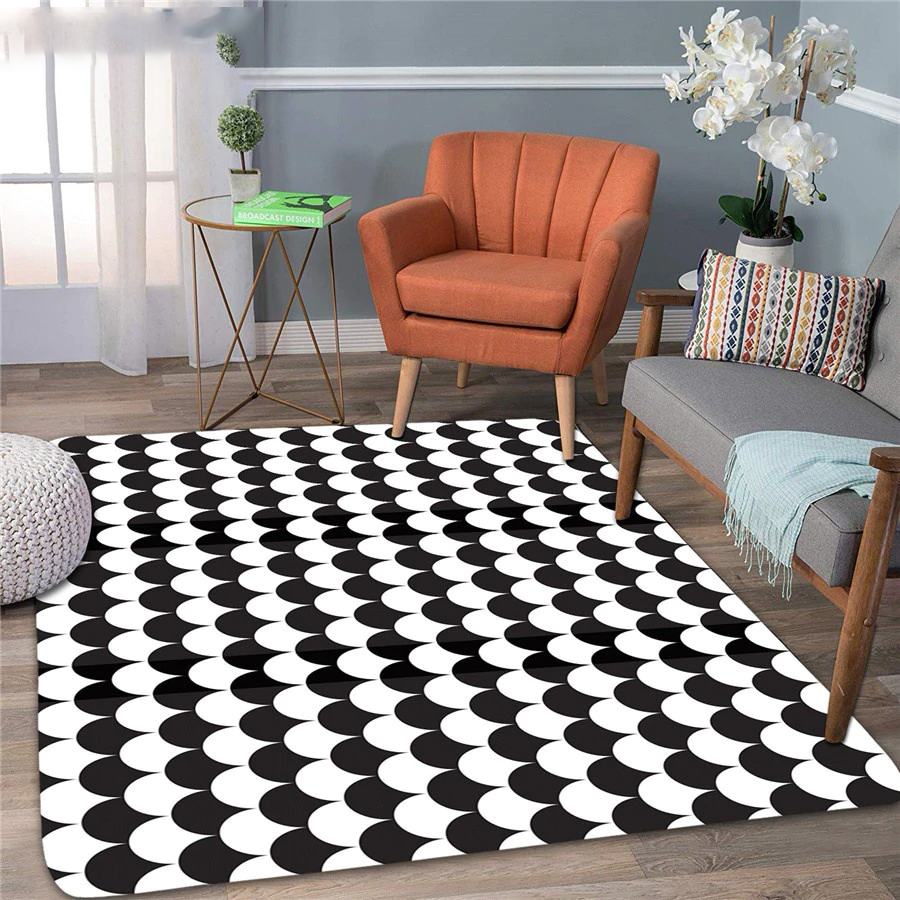 Modern Absorbent Abstract Geometric Area Rug Coral Velvet Floor Rug Doormat Baby Playing Carpets for Living Room Indoor Bedroom