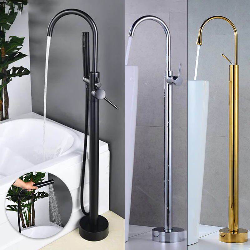 Antique Bronze Floor Stand Bath Faucets Bathtub Hot Cold Water Mixer Flooring Faucet Black / Chrome/Gold Finished MLB2004