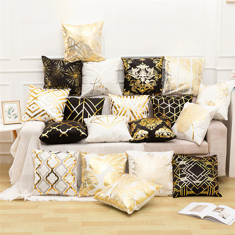 Fuwatacchi Polyester Gold Letter Pillow Case Black Cover Sofa Car Waist Cushion Throw Pillow Sofa Decorative Pillows 45*45cm