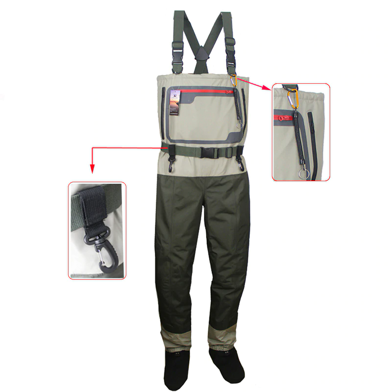 Men's Fishing chest waders Breathable Stocking foot Wader Light weight Convertible Hunting Wading Pants kit For Fly Fishing