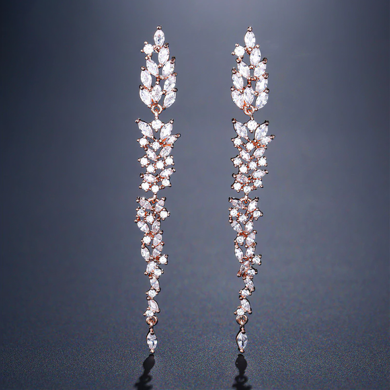 ZAKOL Exquisite Wedding Design Leaf Ear Line Long Dangle Drop Earrings Jewelry Cubic Zironia Brincos for Women Bijoux FSEP2155