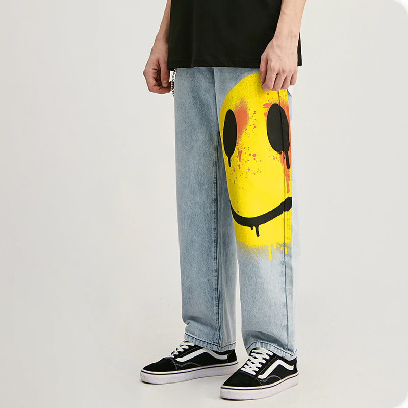 INFLATION 남성 스트레치 루즈 피트 청바지 남성 데님 바지 Streetwear 블루 남성 청바지 바지 미소 얼굴 3091S20