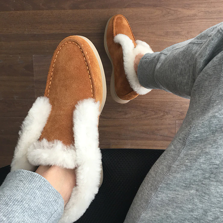 Ankle boots cow-suede-leather boots natural-fur Warm winter boots Slip-on snow boots for women