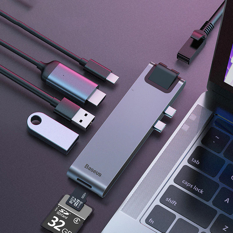 Baseus USB C HUB USB HUB to USB 3.0 HDMI Adapter for MacBook Pro Air HUB Thunderbolt 3 Dock RJ45 USB Splitter Dual Type C HUB