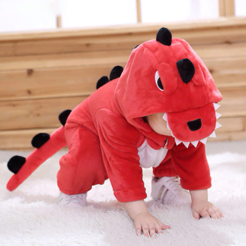 Red Dinosaur Animal Costume Baby little Girl Boy Kigurumis Funny Cute Child Onesie Cartoon Clothes Warm Fancy Kid Carnival Outfi
