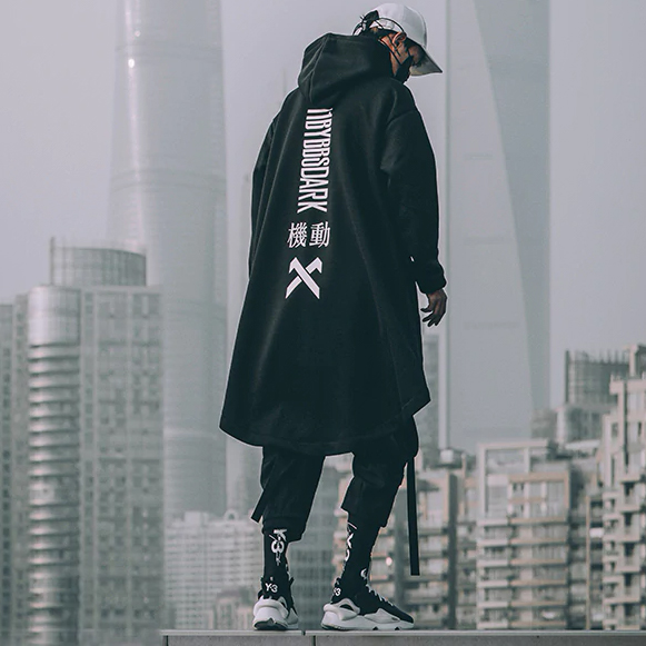 UNSETTLE japanese sweatshirt Mens Oversize Hoodies Long Cloak Hip Hop Gothic Outwear Streetwear Coat Harajuku Style Male Tops