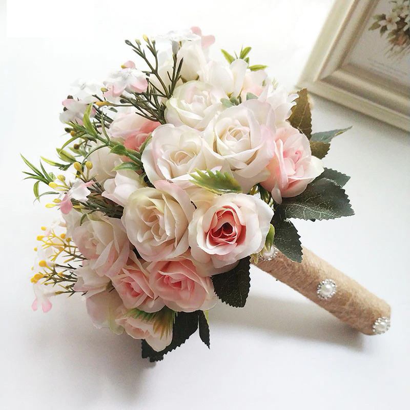LKY Fr Wedding Bouquet Flowers Marriage Accessories Small Bridal Bouquets Silk Roses Wedding Bouquets for Bridesmaids Decoration