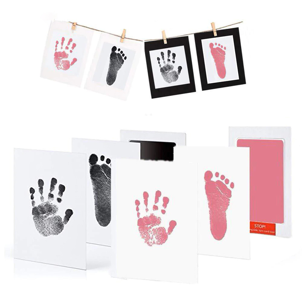 Safe Non-toxic Baby Footprints Handprint No Touch Skin Inkless Ink Pads Kits for 0-6 months Newborn Pet Dog Paw Prints Souvenir