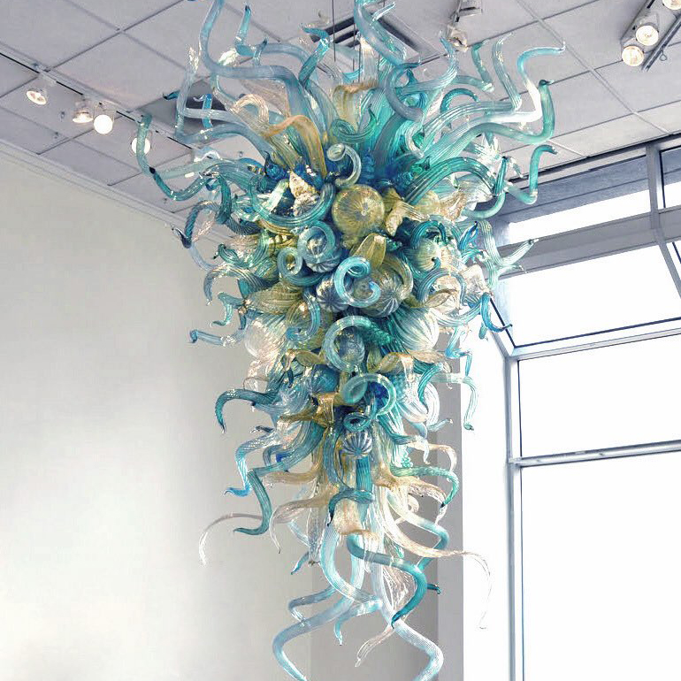 Luxury Hotel Villa Decorations Crystal Aqua Blue Hand Blown Murano Glass Chandelier Lighting