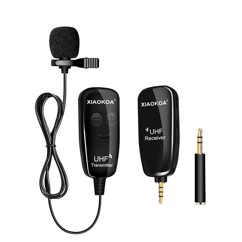 XIAOKOA UHF Lavalier Lapel Wireless Microphone Recording Vlog Youtube Live Interview for Iphone Ipad PC Android DSLR microphone
