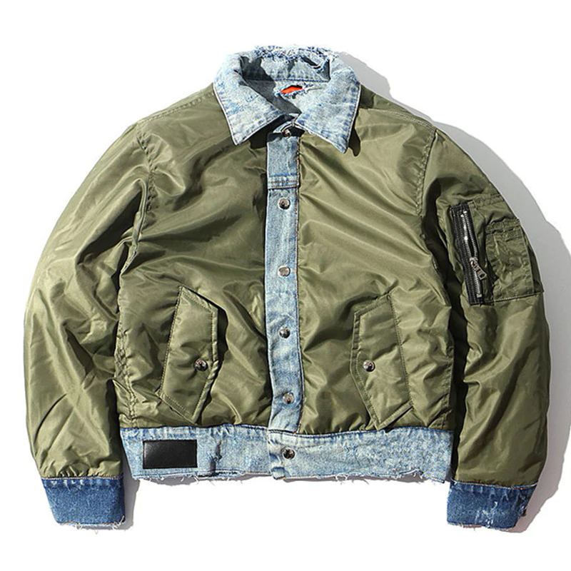 DARK ICON Durable Wear Patchwork Cotton Padded Men's Jacket 2019 Winter Thick Style Ripped Denim Coats Men Green Black