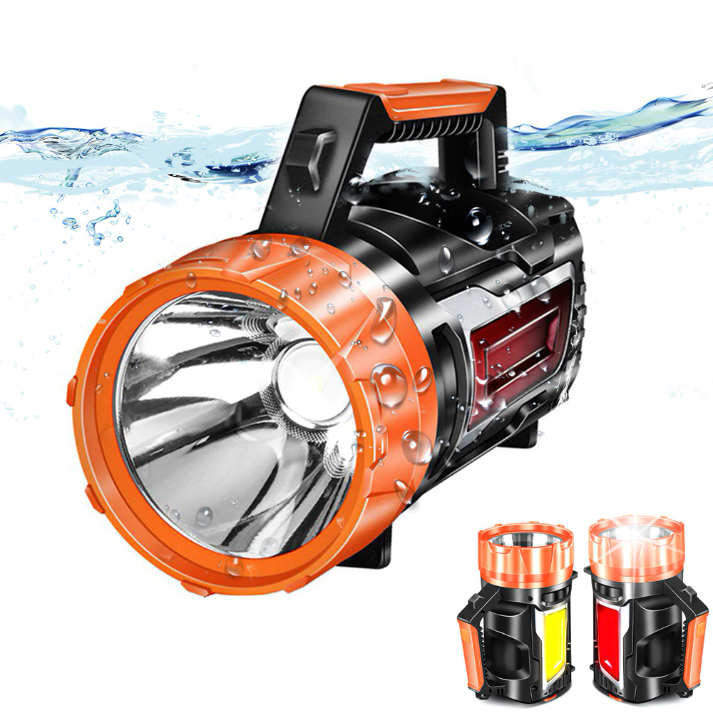 Ultra bright portable spotlight LED searchlight Flashlight With side light Built-in rechargeable battery Red light + white light