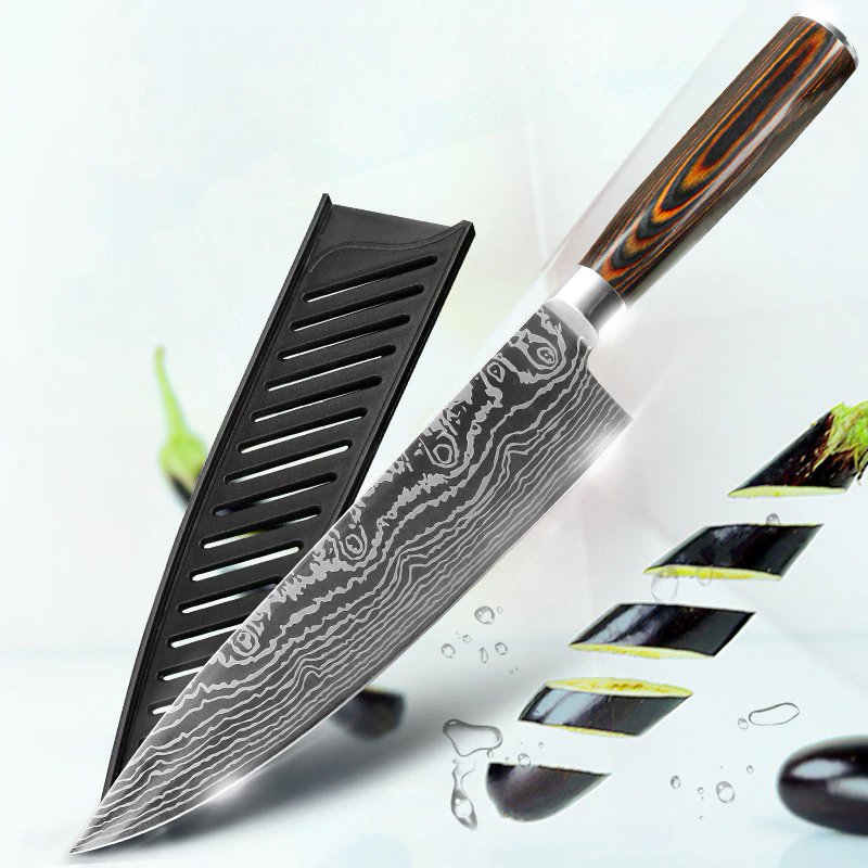 Kitchen Knives 8 Inch Japanese Chef 7CR17 440C Gyuto Stainless Steel Damascus Drawing Meat Cleaver Slicer Santoku Cutter Set