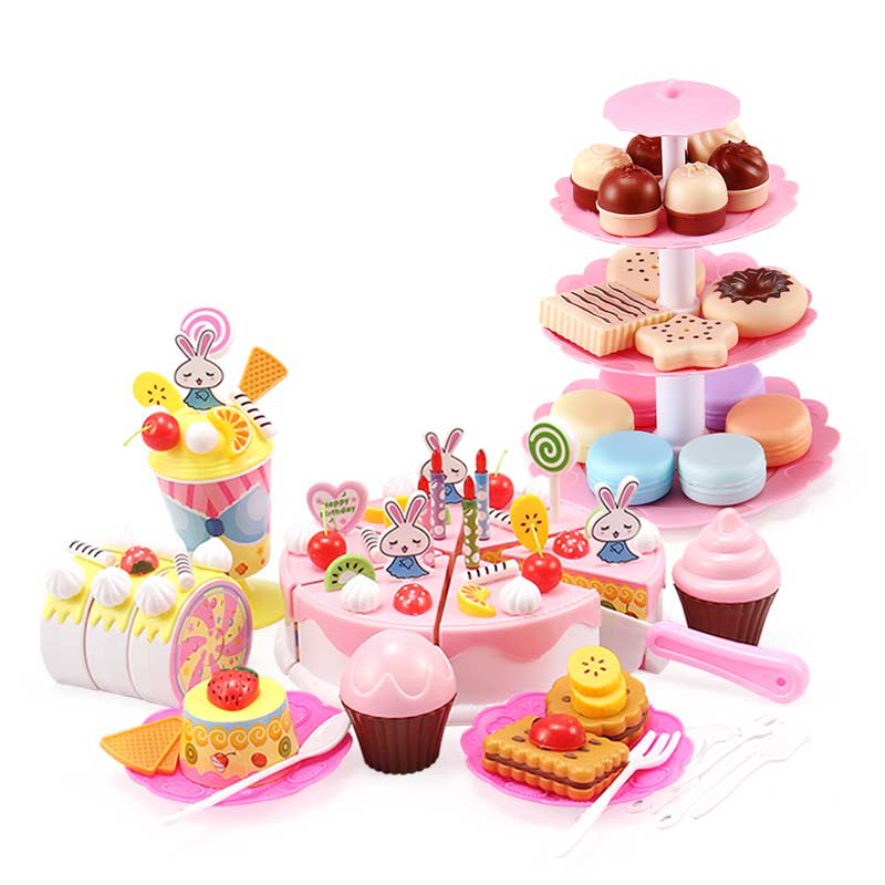 147Pcs Kids Kitchen Toy Girl Cake Birthday Miniature Food Stand Set Pretend Play Plastic Educational Toys For Children Gifts