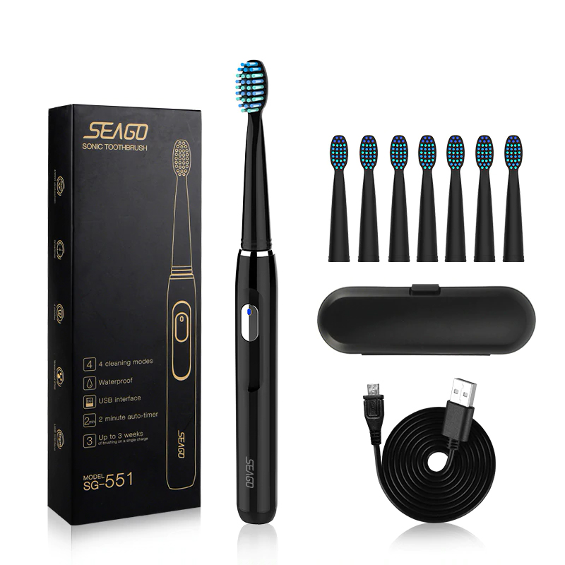 Seago Sonic Rechargeable Electric Toothbrush with 3 Replacement Brush Heads 2 Minutes Timer & 4 Brushing Modes Waterproof SG551