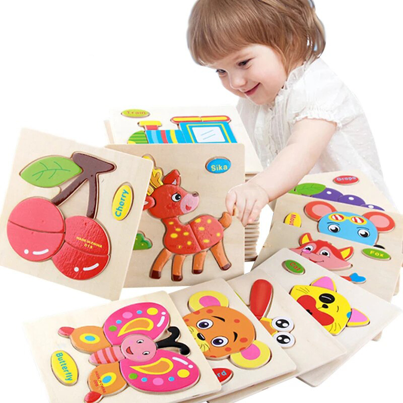 Baby Toys Wooden 3d Puzzle Cartoon Animal Intelligence Kids Educational Brain Teaser Children Tangram Shapes  Learning Jigsaw