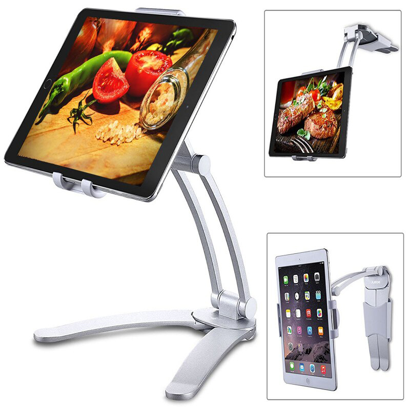 XMXCZKJ Kitchen Tablet Stand Wall Desk Tablet Mount Stand Fit For 5-10.5 inch Width Tablet  Metal Bracket Smartphones Holders