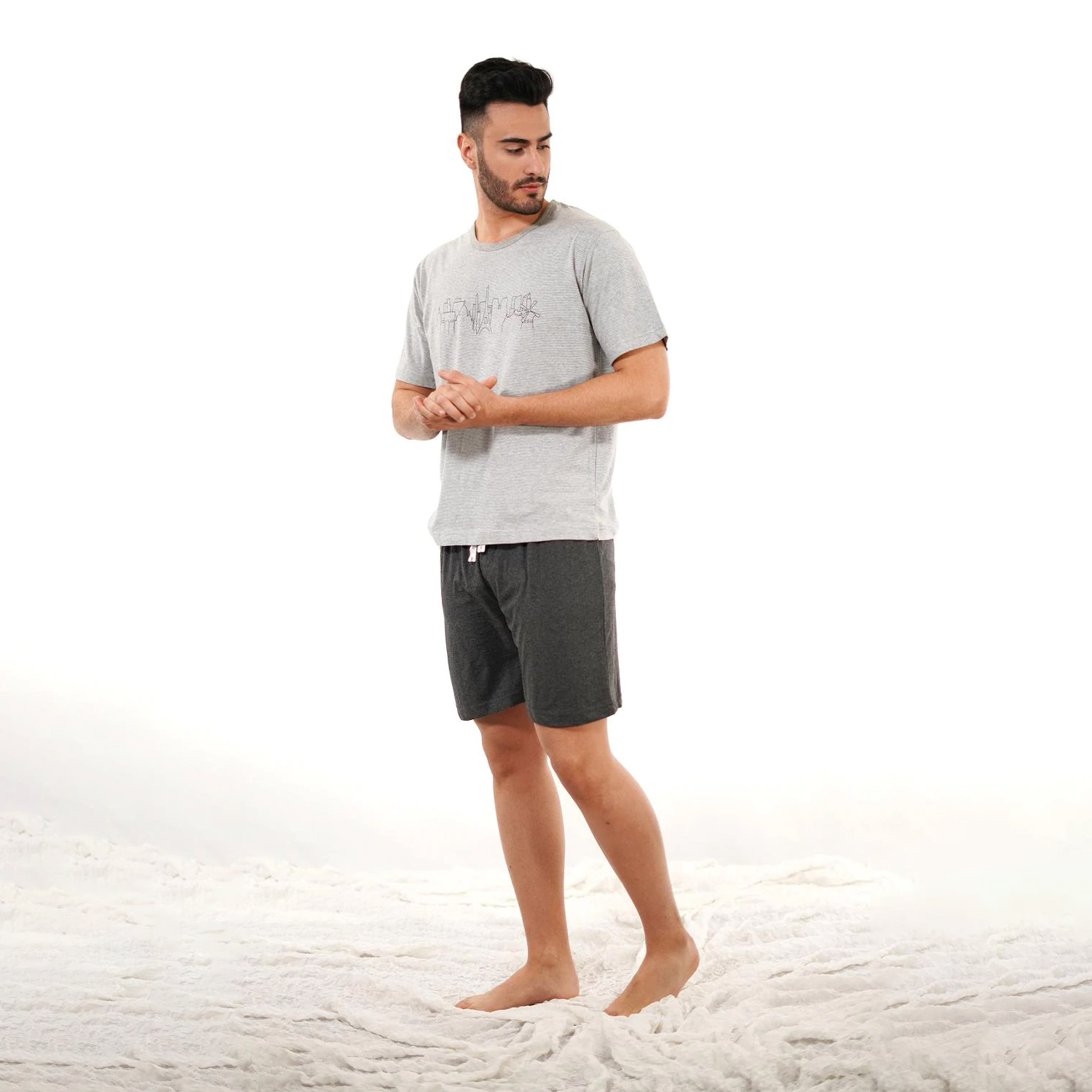 Summer men's pajamas-men's pajamas 100% cotton gray color✨-Cotton summer youth men's pajamas