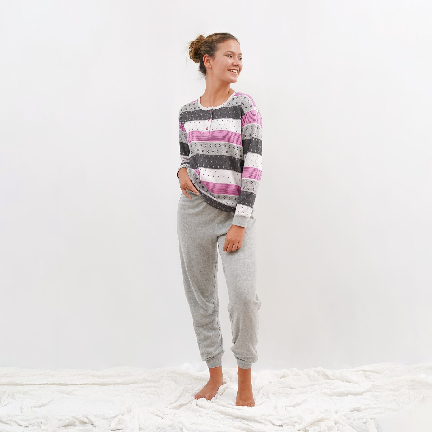Women's pajamas-100% cotton winter pajamas✨-Women's printed pajamas set-gray Color