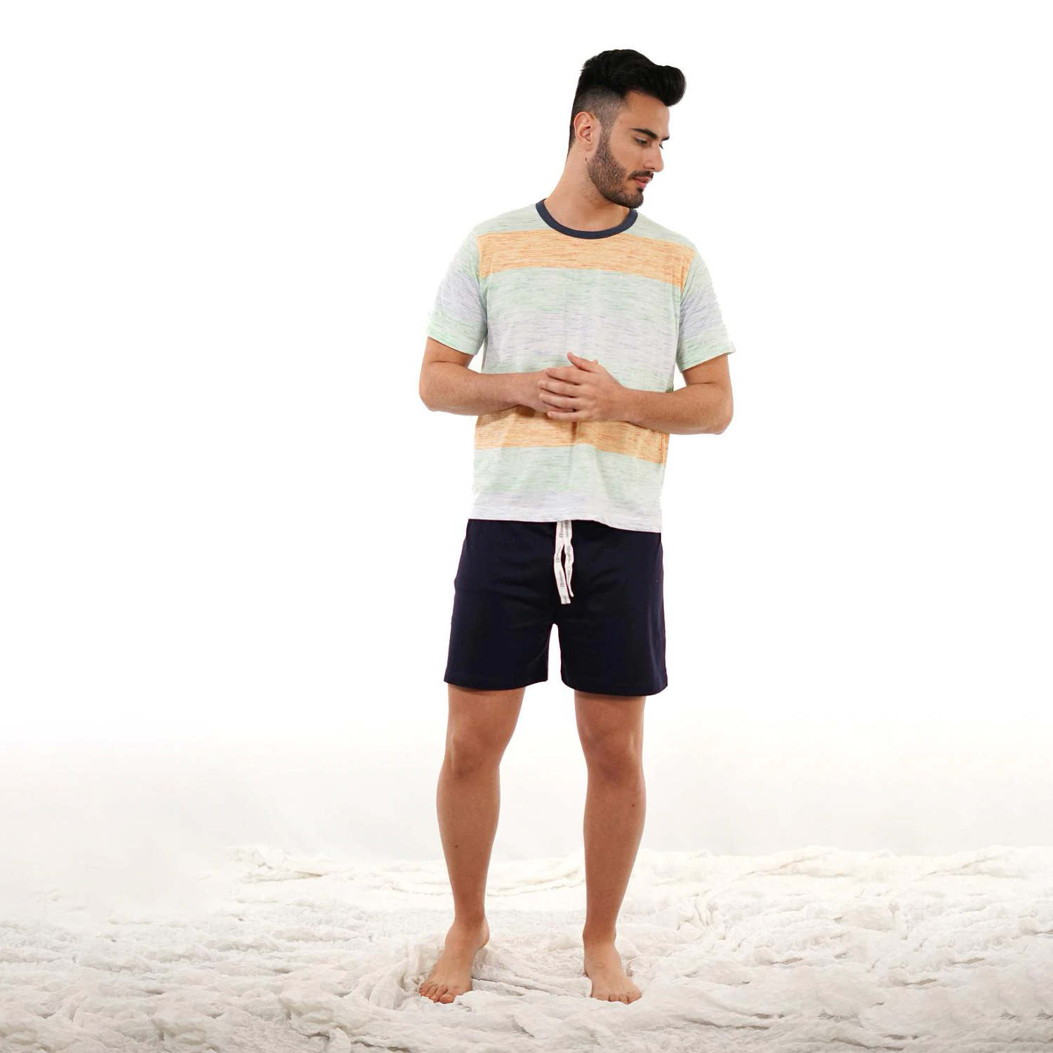 Summer men's pajamas-men's pajamas 100% cotton Fluorine color✨-Short-sleeved men's pajamas and shorts