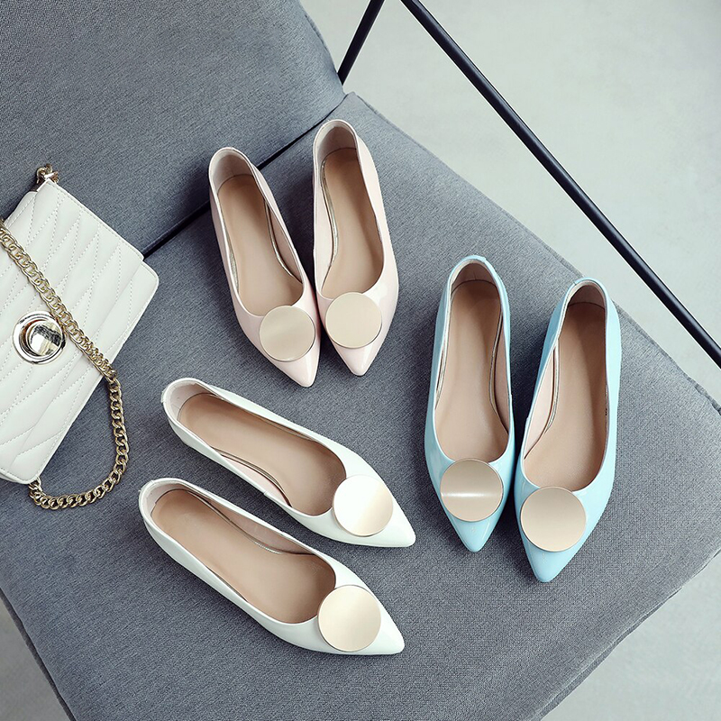 SOPHITINA Simple Flats Women Genuine Leather Elegant Pointed Toe Solid Slip-On Fashion Spring Flats Metal Dot Casual Shoes SO85